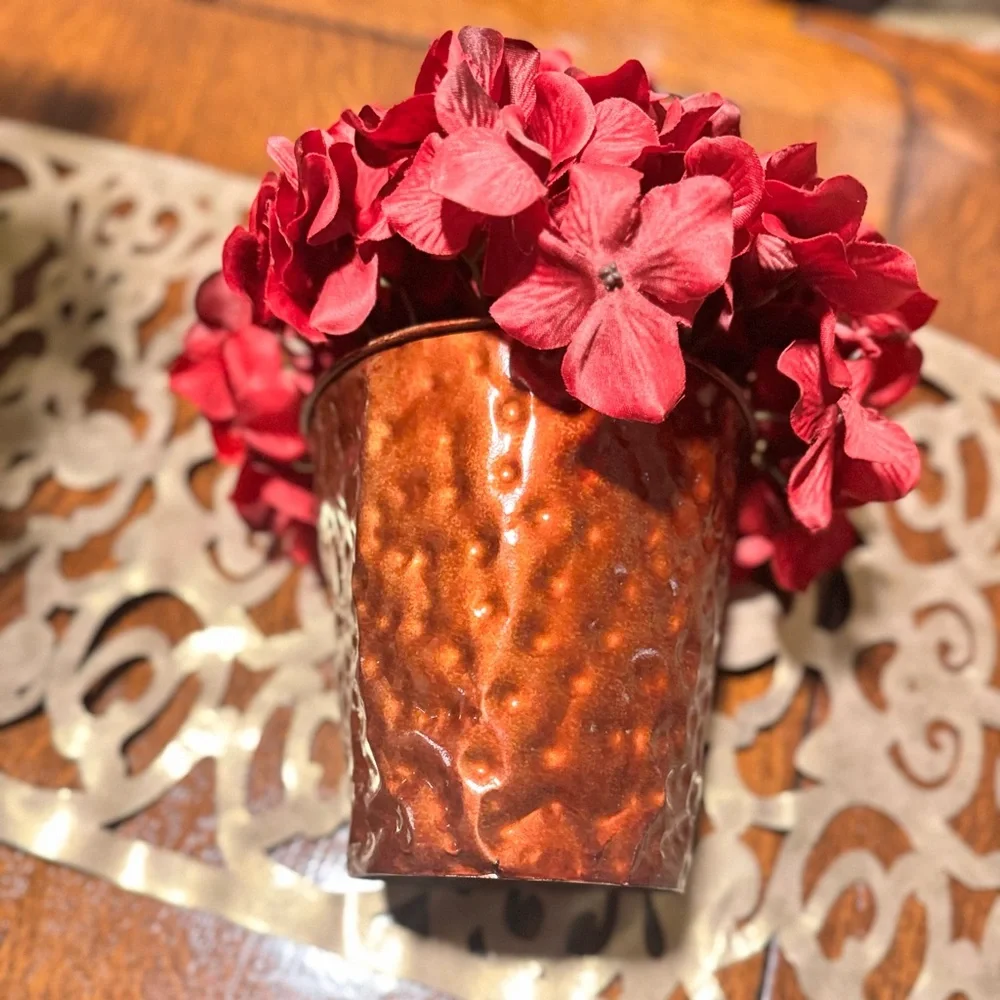 Burgundy Hydrangeas Artificial Flowers Silk Hydrangea Flower w Vase Floral Decor
